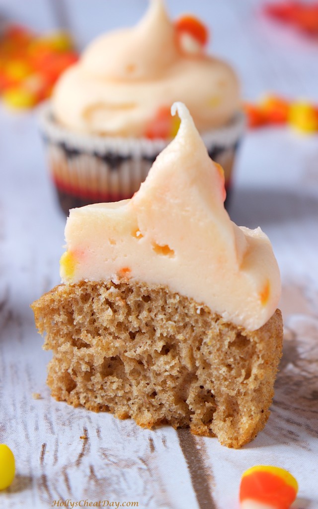 browned-butter-spice-cupcakes-candy-corn-frosting| HollysCheatDay.com